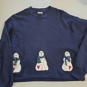 Vintage Snowman Jerzees Crewneck Cropped Sweatshirt Size Medium